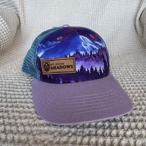 Mt Hood Meadows Girls Youth Hat Locale Outdoor Trucker Purple Mountain Trees Cap
